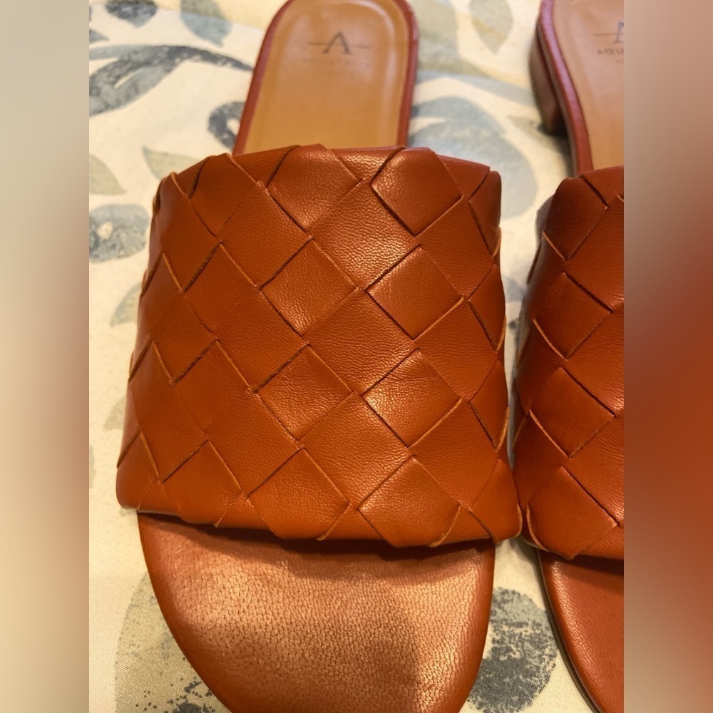 AQUATALIA Womens Brown Woven Block Heel Slip On Leather Slide Sandals 7.5 - Picture 3 of 5